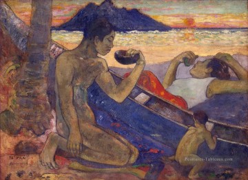 Canoe Famille Tahitienne Paul Gauguin Peinture à l'huile